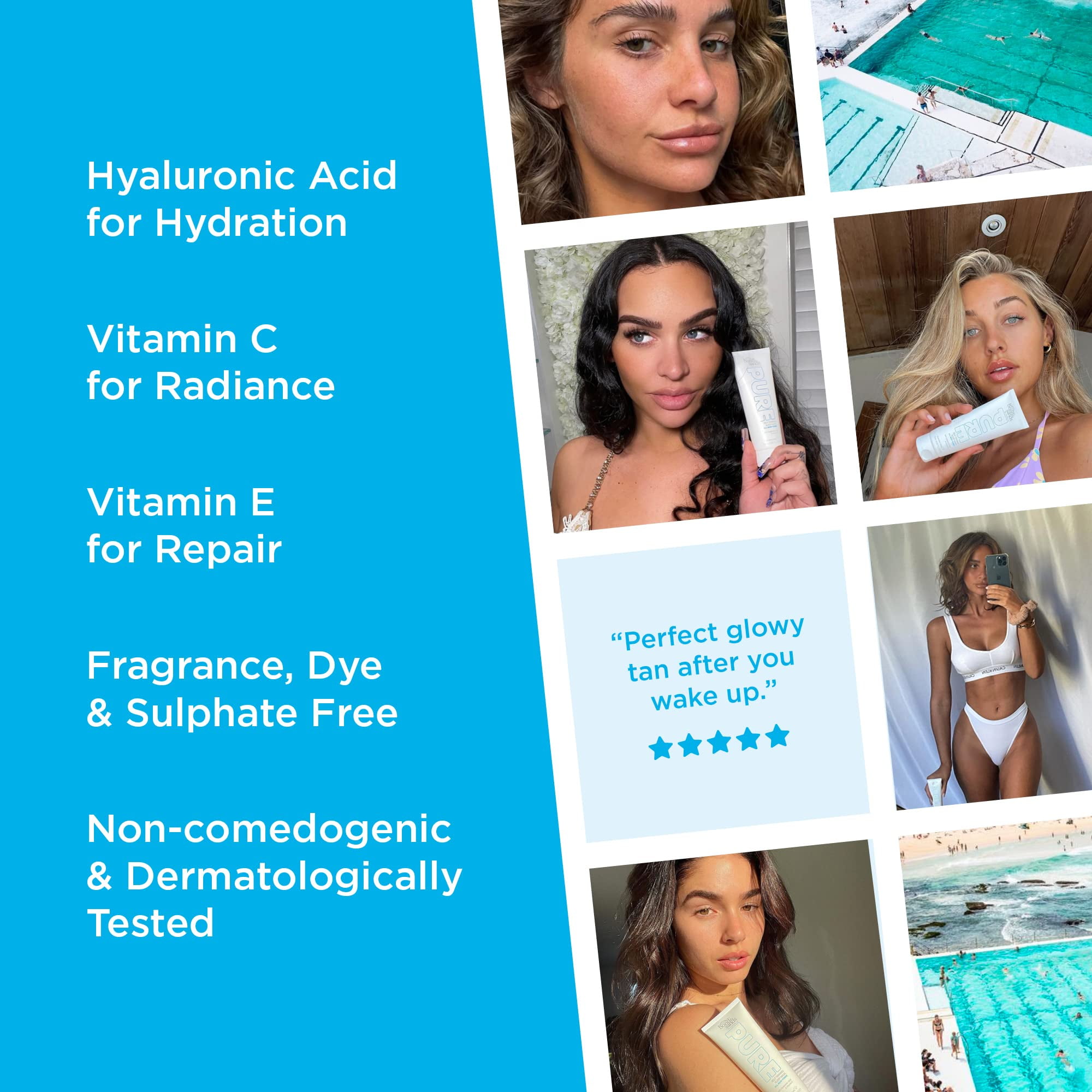 Bondi Sands PURE Self-Tanning Sleep Mask | Hydrates with Hyaluronic Acid for a Glowing Tan, Fragrance Free, Cruelty Free, Vegan | 2.53 Oz/75 mL