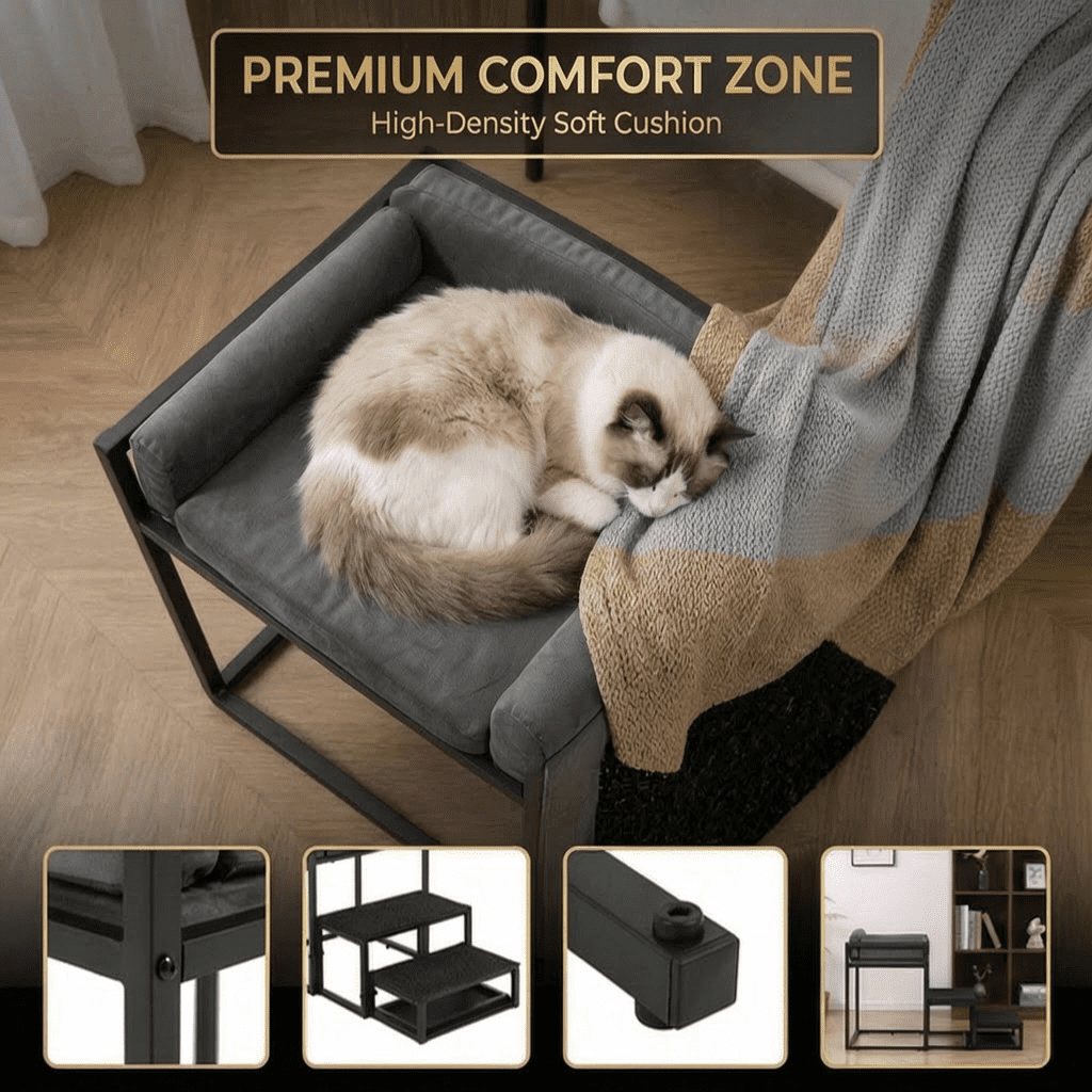 Pet Stairs & Window Perch for Dogs and Cats, Foldable Non-Slip Steps for Bed, Sofa, Desk