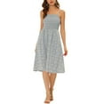 thumbnail image 2 of INSPIRE CHIC Women's Summer Spaghetti Strap Smocked Pockets Floral Dress M Gray Blue, 2 of 5