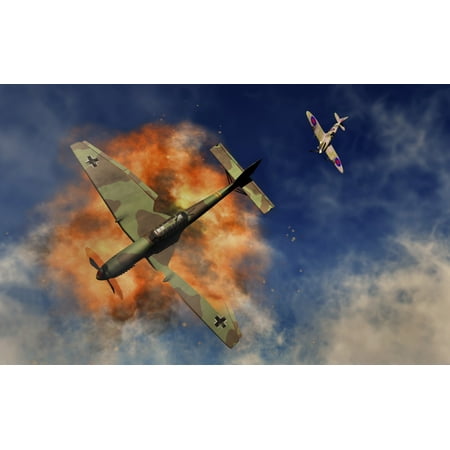 - A Royal Air Force Supermarine Spitfire destroying a German Ju 87 Stuka dive bomber Poster Print by Mark StevensonStocktrek Images