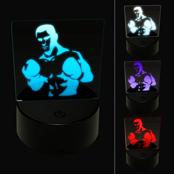 Boxer Man with Boxing Gloves Pugilist LED Night Light Sign 3D Illusion Desk Nightstand Lamp
