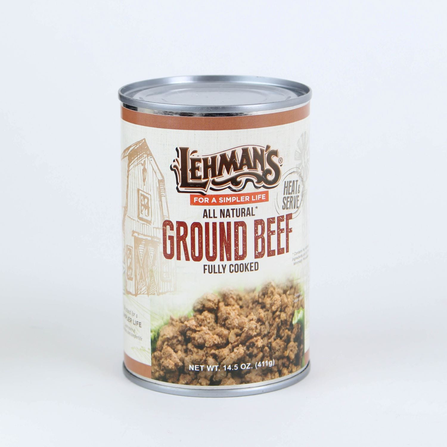 Lehman's All Natural Canned Meat, USA Made Ready to Eat for Everyday, Camping or Emergencies, 14.5 oz Can, Ground Beef