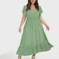 thumbnail image 4 of Summer Saving Women's Dresses, Plus Size Women Fashion Summer Spring Casual V-Neck Solid Color Pocket Short Sleeve Dress(Army Green,XXXXXL), 4 of 9