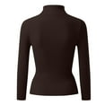 thumbnail image 5 of Mock Turtle Necks Tops for Women Long Sleeve Ribbed Shirts Thermal Slim Fit Lightweight Undershirts，Coffee L, 5 of 6
