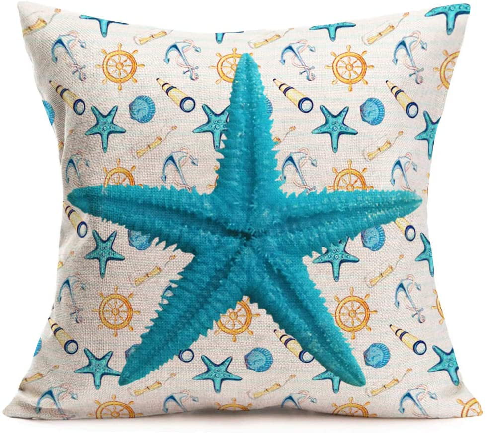 One Navy Blue Starfish Star Fish Nautical animal Pillowcase White Pillow cover 