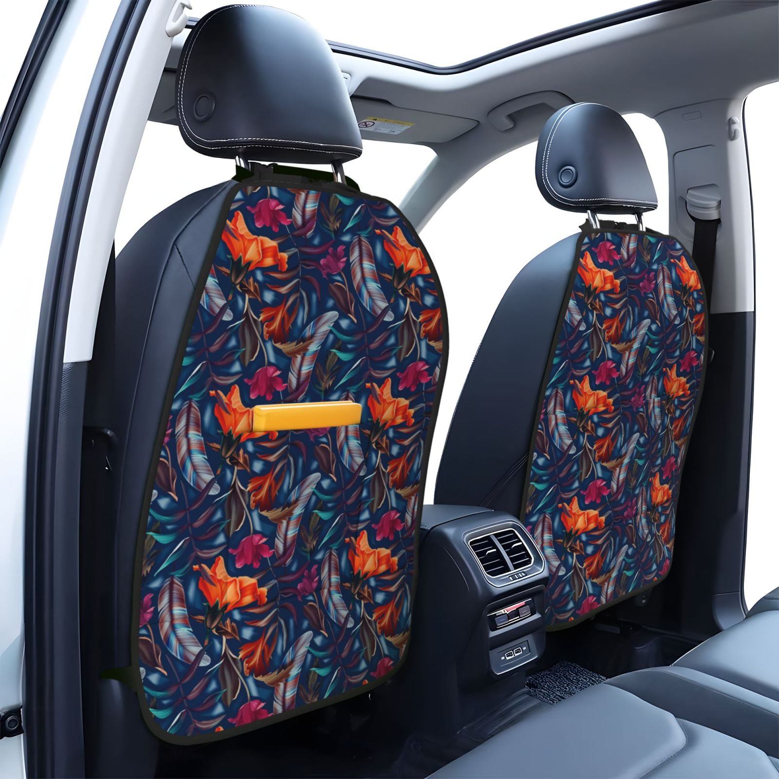 Xecao Tropical Flower Pattern Car Seat Back Protector 2 Pack Large Capacity Pocket, Kick Mats Back Seat Protector
