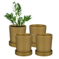thumbnail image 1 of Uxcell 4 paquetes de macetas de 3.5 pulgadas, macetas de plástico con agujeros de drenaje para cactus, macetas para plantas de interior doradas, 1 of 7