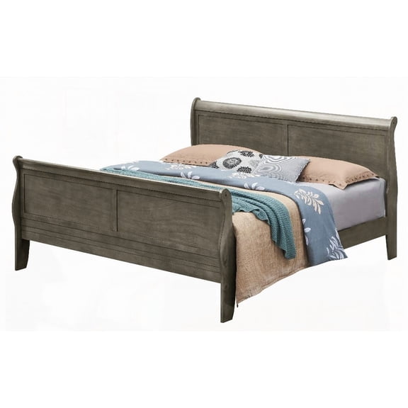 King Size Solid Wood Platform Bed Frame with No Box Spring, Gray for Master Bedroom