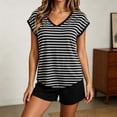 thumbnail image 6 of hoksml Women's V Neck Cap Sleeve Striped Top with Chest Pads Shorts Pajama Set Elastic Waist Summer Lounge, 6 of 7
