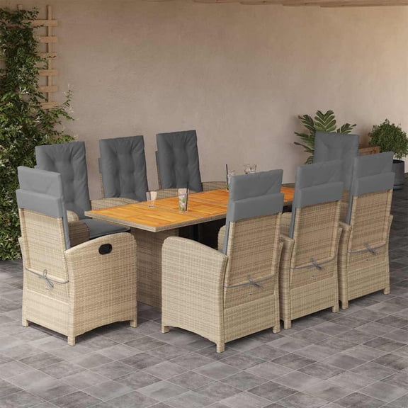vidaXL Dining Set Grey PE Rattan 9 Piece Set Foldable