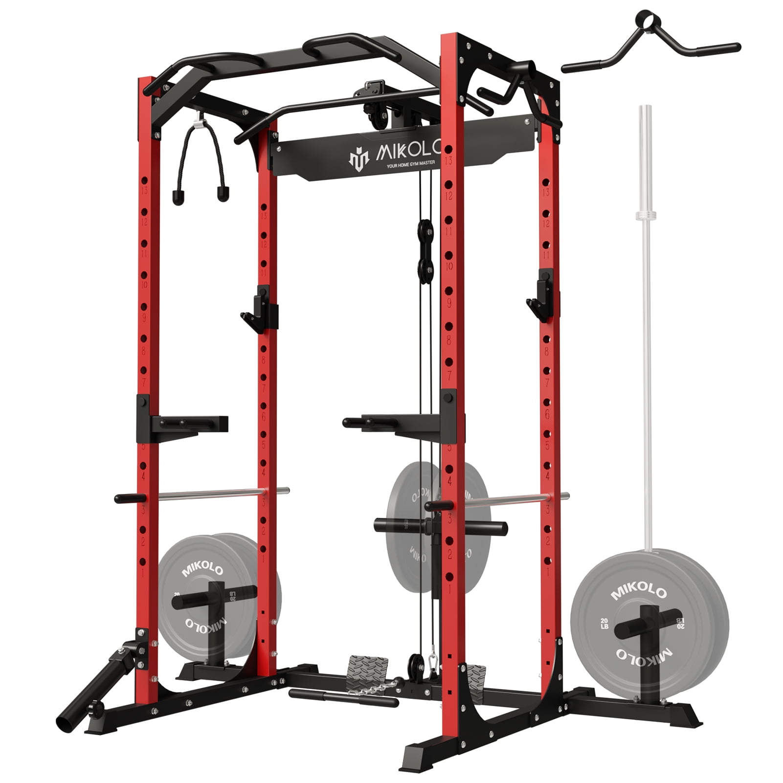 Mikolo Power Rack Cage with LAT Pulldown System,1200LBS Capacity Power Rack, Multi-Functional Squat Rack with 13-Level Adjustable Height and Dip Bars, T-Bar, Gym Equipment (Upgraded) - Walmart.com