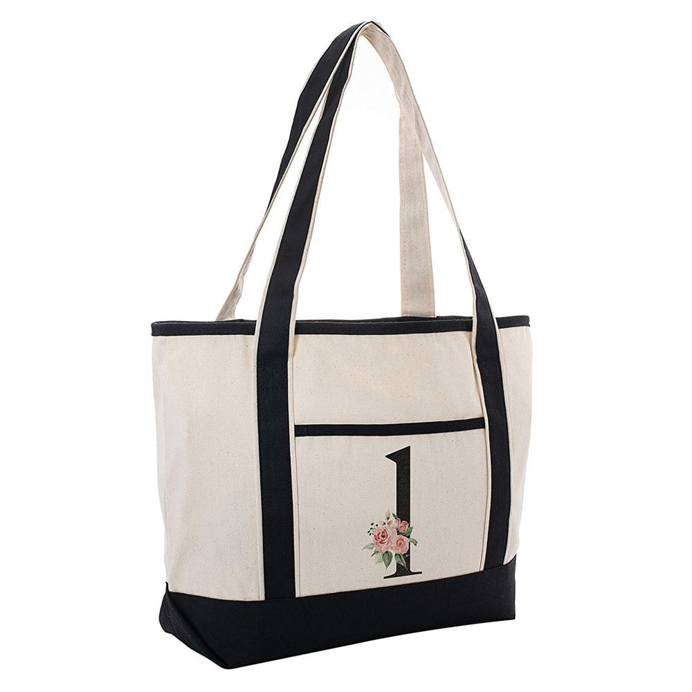 Black Linen Canvas Tote Bag Floral Initial For Beach Workout Yoga Vacation - www.bagssaleusa.com ...