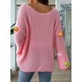 thumbnail image 2 of Women'S Long Sleeve Off the Shoulder Sweaters 2025 Casual Ribbed Knit Flower Loose Slouchy Pullover Tops Pink L, 2 of 7