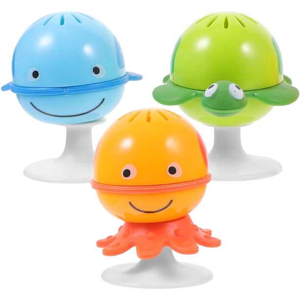 BRIGHTFUFU Sonajeros de alimentación para bebé, serie con diseño marino, juguetes con ventosas, 3 uds.