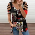 thumbnail image 2 of BLACK COLOR CASINO SUITES HEARTS PATTERNS Womens Summer V Neck Zipper Top Short Sleeve T Shirt Off Shoulder Top Casual Classy Loose Shirts, 2 of 7