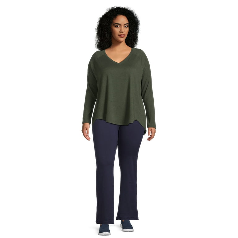 Feathers Women's Plus Size Fleece Lined Flare Pants, 2-Pack 