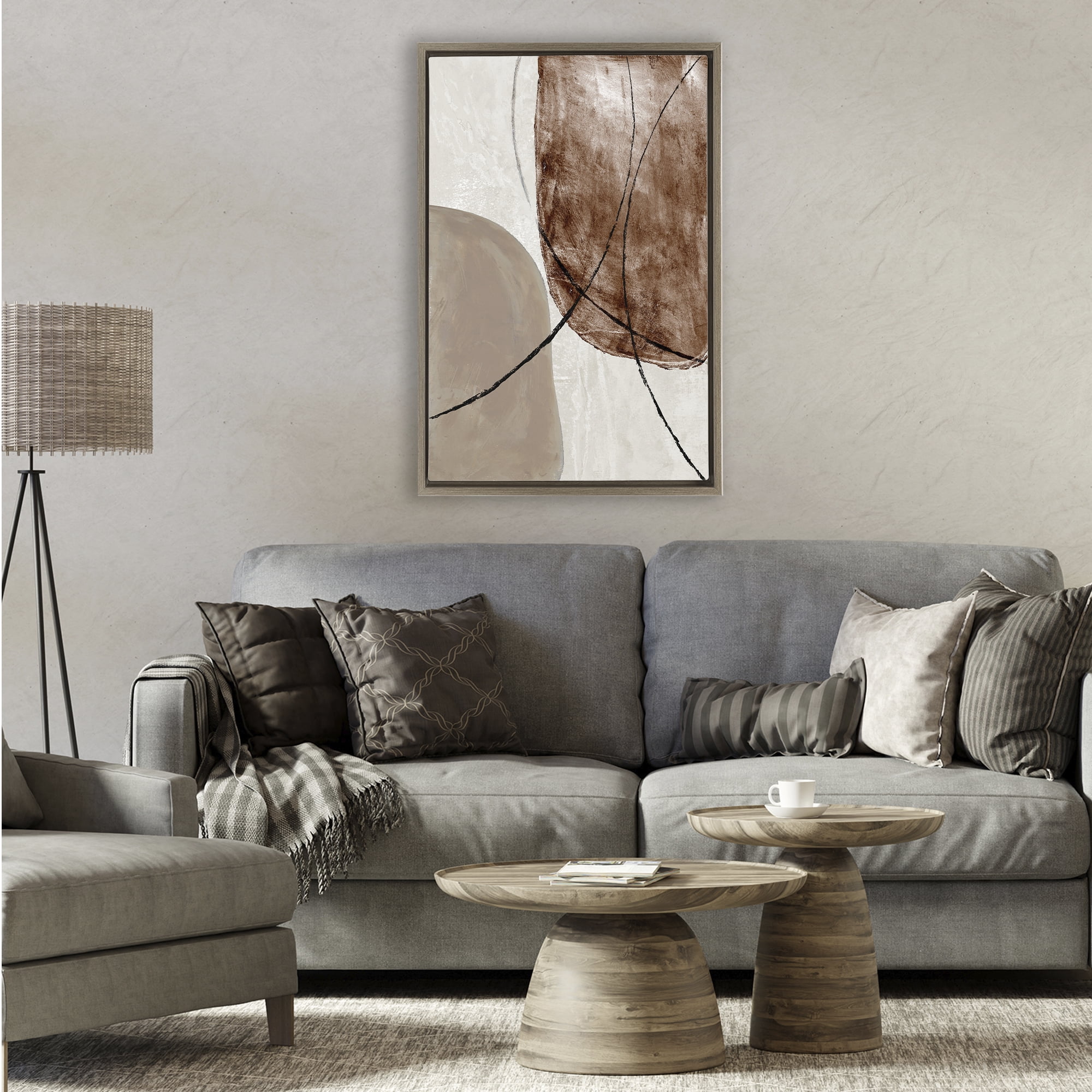 Stupell Industries Taupe & Brown Abstract Brown Framed Floater Canvas Wall Art, design by Merri Pattinian