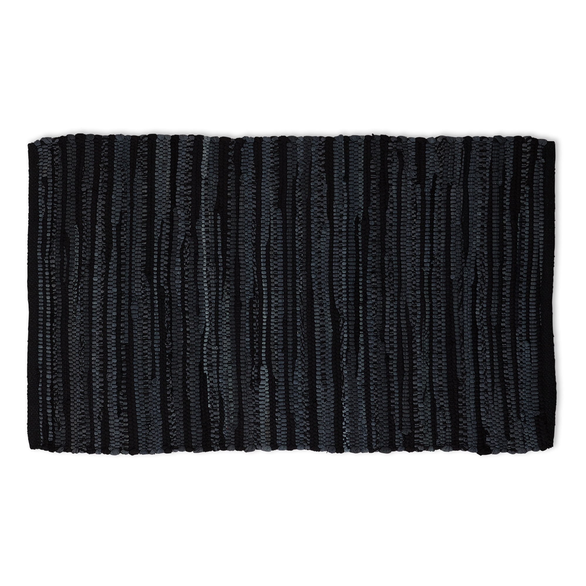 green Handwoven rag rug blue black and white stripes
