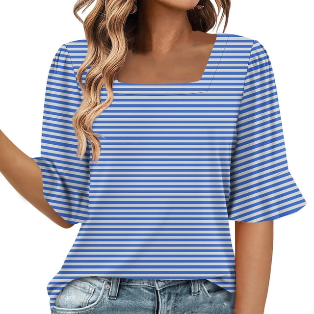 Blusas de Manga Corta para las Mujeres, Moda Verano Impreso, Blusas de Cuello Redondo, Chaqueta de Manga Corta para las Mujeres