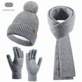 thumbnail image 2 of Knitted hat, scarf, gloves, three piece set, women's autumn and winter outdoor warm double-layer woolen knitted hat, 2 of 10