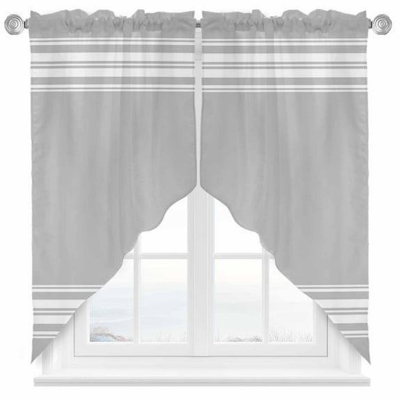 Farmhouse Gray Swag Valances for Windows 2 Pack White Stripe Swag Kitchen Curtains 45 Inches Long Rod Pocket Short Window Treatment for Kitchen Bathroom 36"x45"