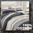 thumbnail image 2 of Y-PLWOMEN Cotton Quilt Set Queen Size, Queen Quilt Bedding Set Bedspreads, Floral Striped Quilt, Lightweight Quilted Comforter for Queen Bed, Navy/White/Light Gray, All Season, 3 Pieces, 2 of 8
