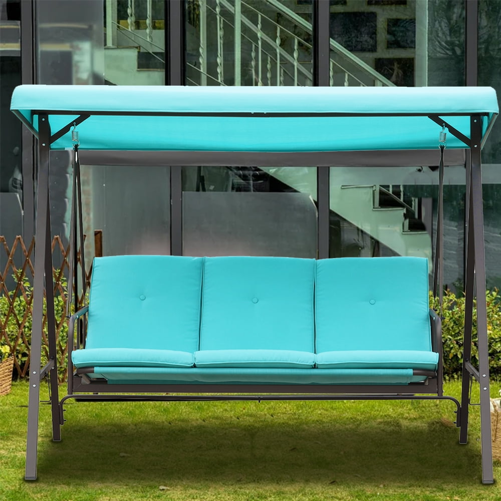 Sesslife Porch Swing with Canopy, 3Seat Patio Swing Chairs for Backyard Porch, Converting