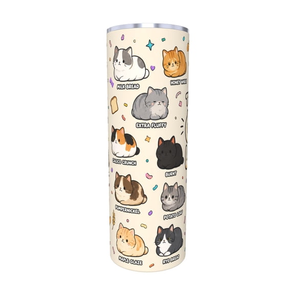 20oz Cute Cat Loaf Tumbler with Handle Stainless Steel Insulated Travel Coffee Cup Funny Cat Gift with Straw