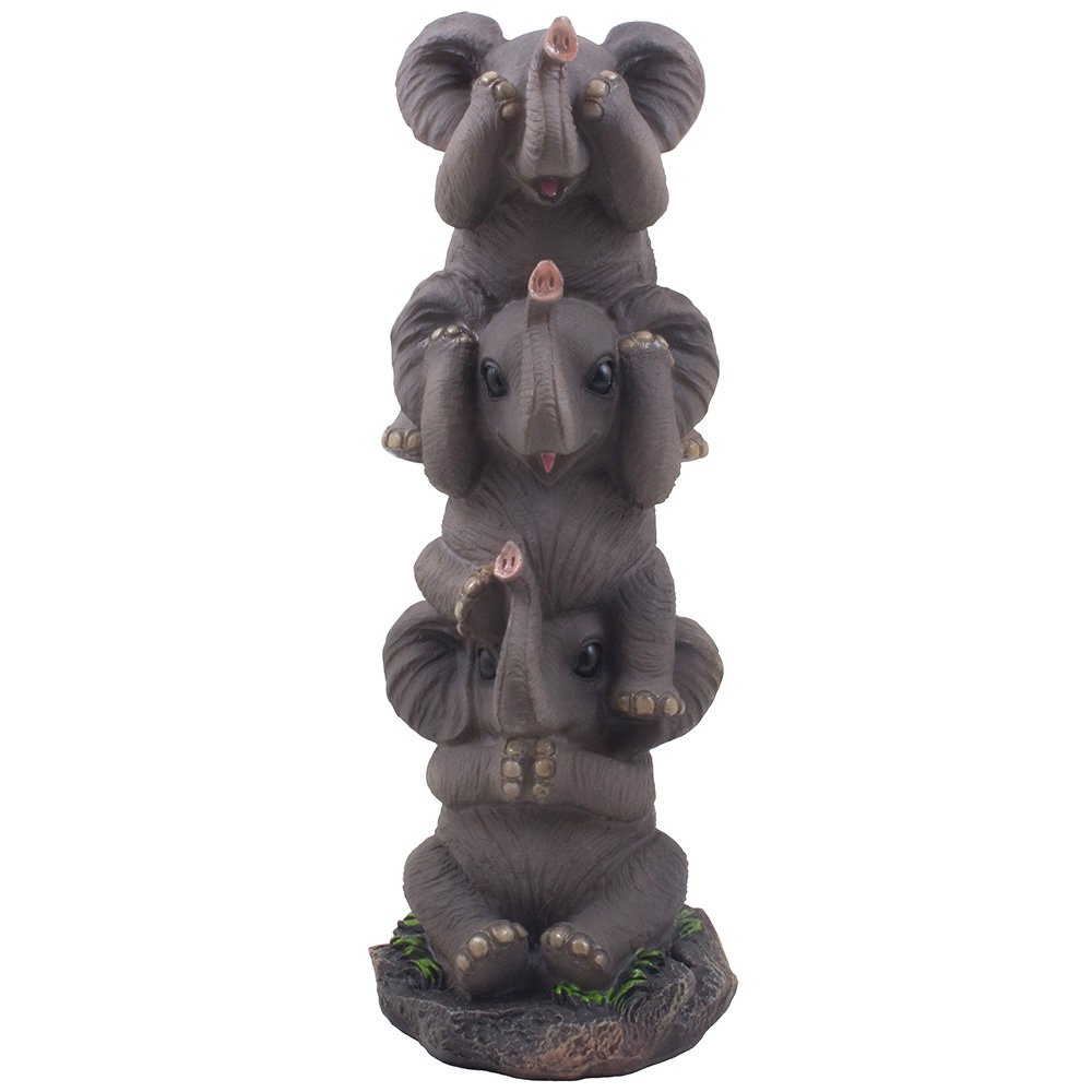 See, Hear & Speak No Evil Elephants Totem Statue in Decorative African