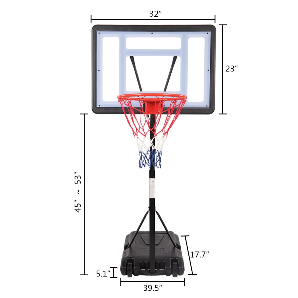 Tcbosik Poolside Basketball Hoop, 45.2" - 53.1" Height Adjustable Basketball Goal Stand with Transparent Backboard, Maximum Applicable for 7 # Ball, Black