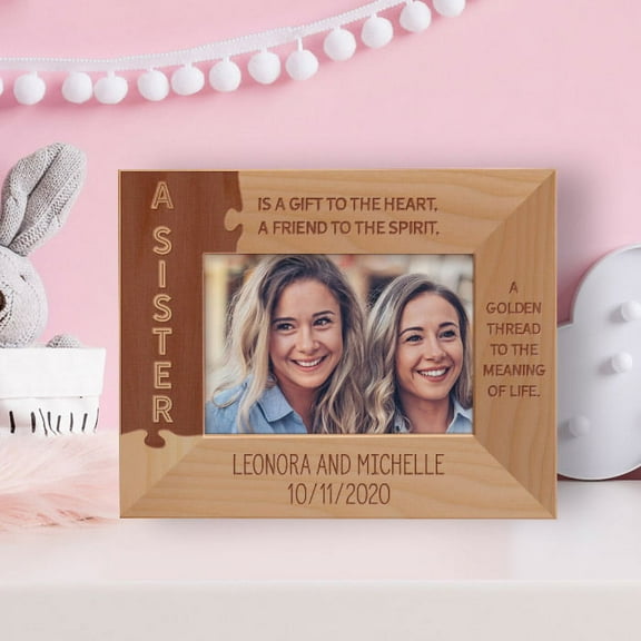 A Sister Is A Gift To The Heart, A Friend To The Spirit Personalized Wooden Frame-5" x 3 1/2" Brown Horizontal