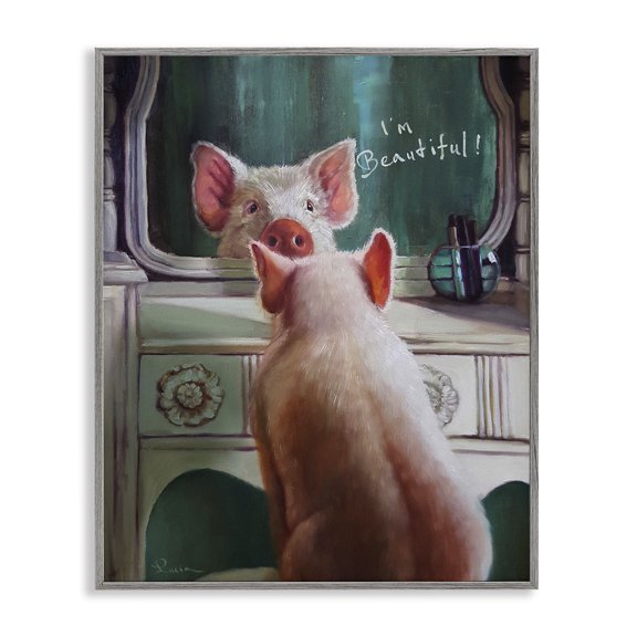 Stupell Industries Eclectic I'm Beautiful Pig in Mirror Gray Framed Giclee Art, 11 x 14, by Lucia Heffernan