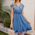 thumbnail image 2 of New Fashion Basic Soft Women Short Sleeve Floral A Line Stretch Midi Dress With Elasticity Sexy Trendy Casual Skirt, 2 of 7