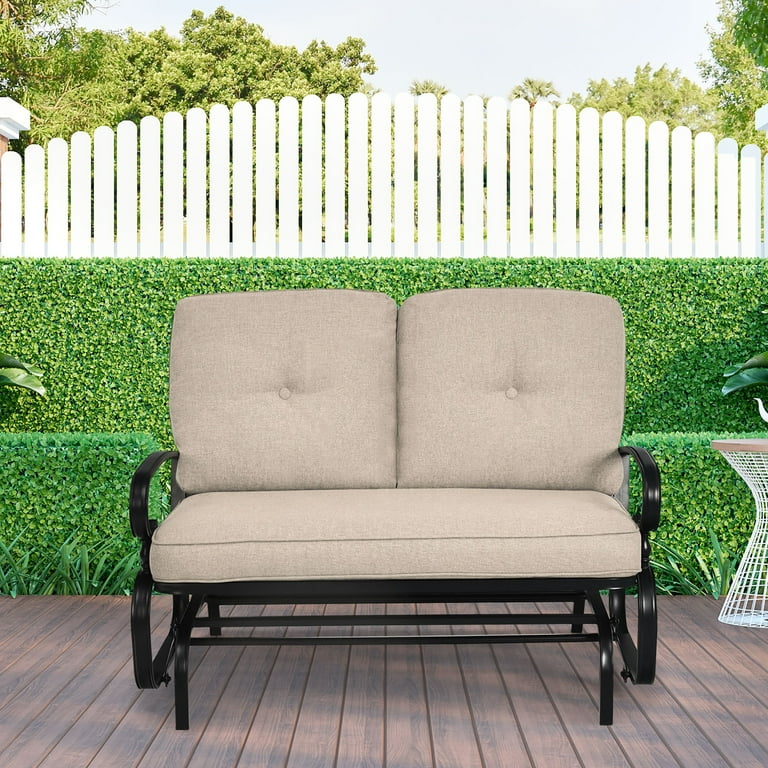 Costway 2 Person Outdoor Swing Glider Chair Bench Loveseat Cushioned Sofa