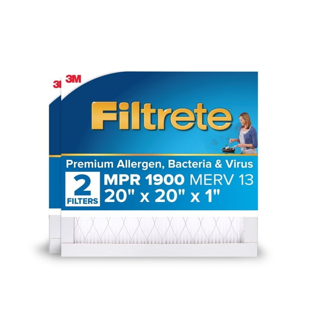 Filtrete Filtro de aire para horno de CA 20 x 20 x 1 MERV 13 MPR 1900 Filtro de virus y bacterias alérgenos premium Filtro de limpieza de aire electrostático plisado de 3 meses de 1 pulgada, paquete d