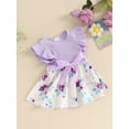 thumbnail image 6 of Baby Girls Dress Floral Print Ribbed Knit Round Neck Fly Sleeve Casual Dress Summer Fashion Princess Dress with Belt, 6 of 10