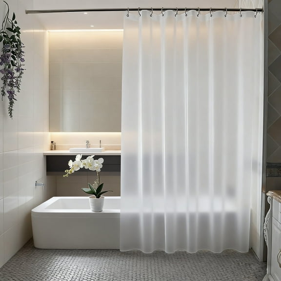 Waterproof Shower Curtain Liner PEVA Clear Shower Liner,  72”x72”  Plastic Shower Curtain with Magnets for Bathroom, Frosted Lightweight , 12 Hooks, Mold & Mildew Resistant