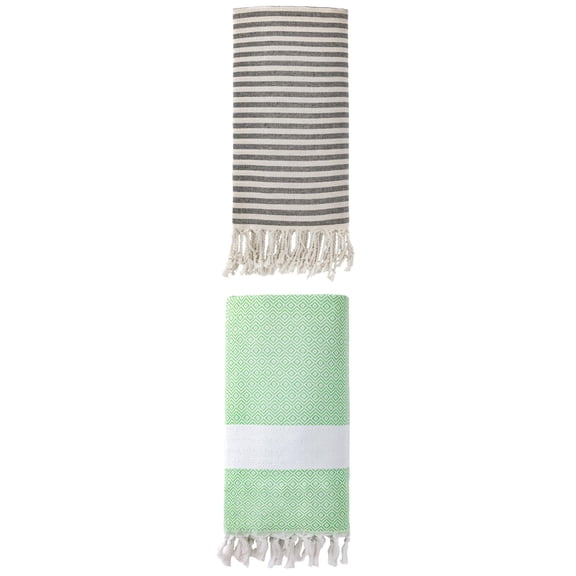 Unique Bargains 2 Pack Sand-Proof Fast-Dry Beach Towel Black/Green 71"x40"