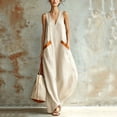 thumbnail image 3 of YuXingFu Womens Cotton Summer Dresses Casual Maxi V-Neck Plus Size Womens Dress Sleeveless with Pocket Long Casual Summer White XL, 3 of 9