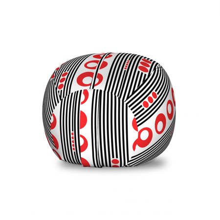 Lattice Storage Toy Bag Chair  Vertically Striped Pattern with Circles and Dots Minimalistic Retro  Stuffed Animal Organizer Washable Bag  Small Size  Dark Coral Black  by Ambesonne