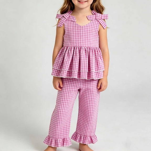 Amidoa Girls 2 Piece Outfits Summer Clothes Cotton Tank Top Solid Color T-Shirt and Casual Shorts Kids Clothing Sets,Pink Size 4T
