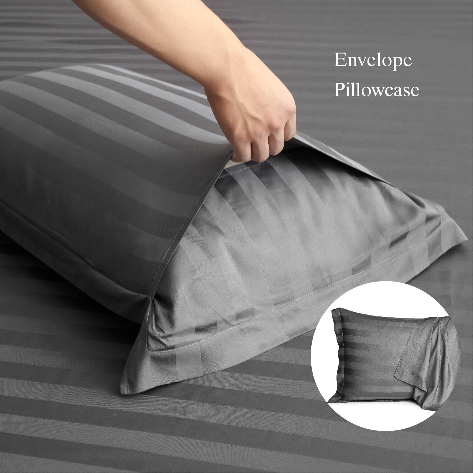 Lidoloka Luxury 100% Bamboo Bed Sheets Set King Size 4Pcs for Adult,16"Deep Pocket,Striped Gray