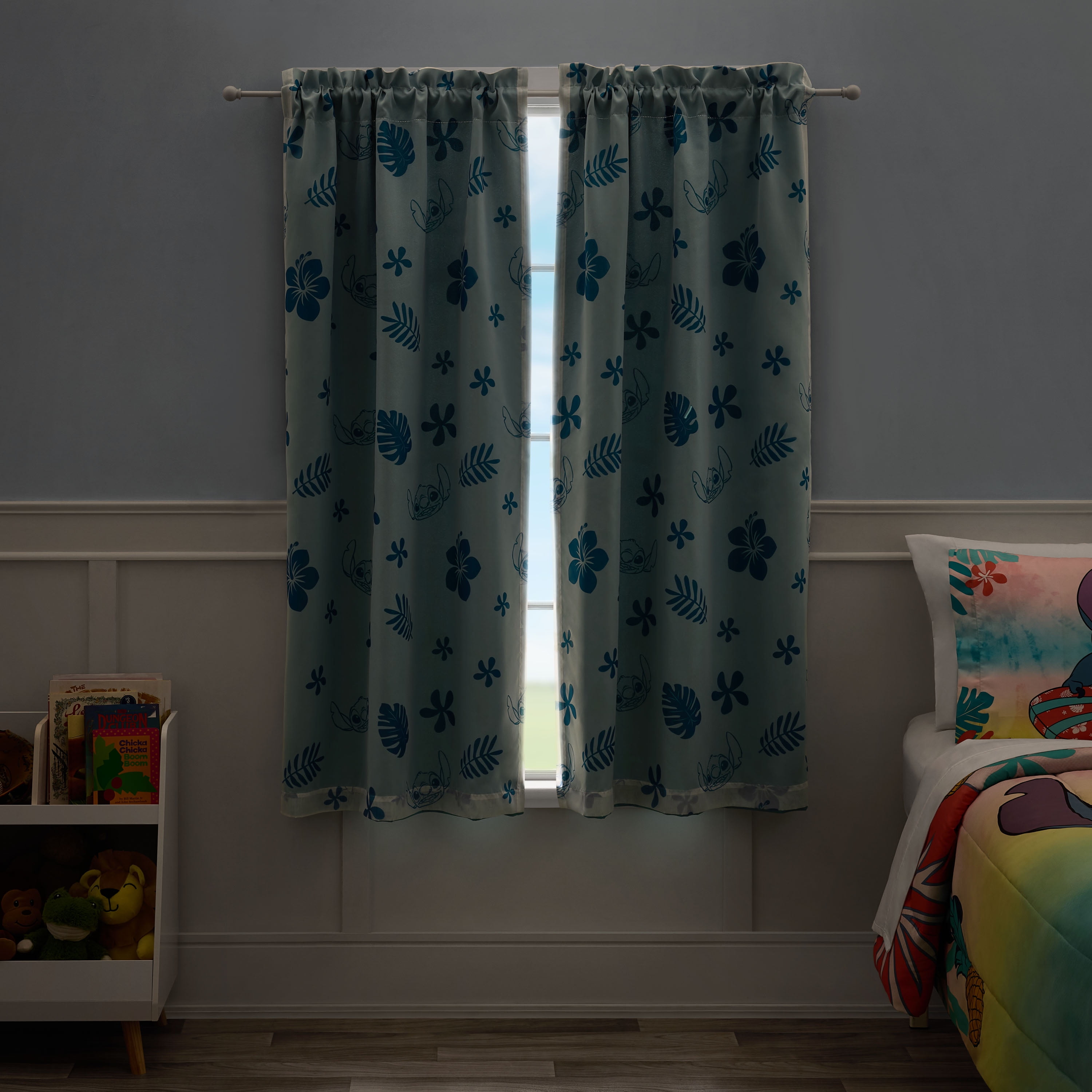 Stitch Tropical Sheer and Blackout Kids Drape, 38" x 63", Blue, Disney