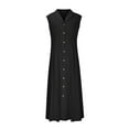 thumbnail image 5 of Womens Fashion Tunic Cotton Linen Long Dress Get it today Olyvenn Camis Sleeveless Prom Dress Trendy V Neck Bodice Dress Vintage Solid Sundress High Waist Pleated Slim Fit Flowy Smocked Black 12, 5 of 5