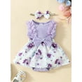 thumbnail image 3 of Elippeo Baby Girls Summer Romper Dress 3 6 9 12 18 Months Infant Sleeveless Floral Print Patchwork Romper with Headband, 3 of 10