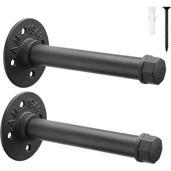 Industrial Pipe Clothing Rack 6 Inch 2 Pack, Wall Mounted Clothes Rack-Pipe Shelf Brackets Heavy Duty Closet Rod for Hanging Clothes Rustic Metal Garment Rail Laundryroom