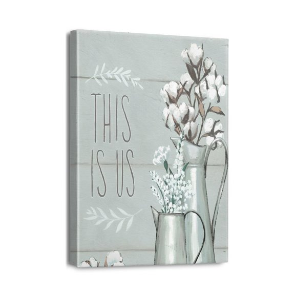 Farmhouse Canvas Wall Art Wood Framed Rustic Decor Flower Theme Painting Vintage Wall Art Picture Artwork Easy to Hang Size 12 X 16