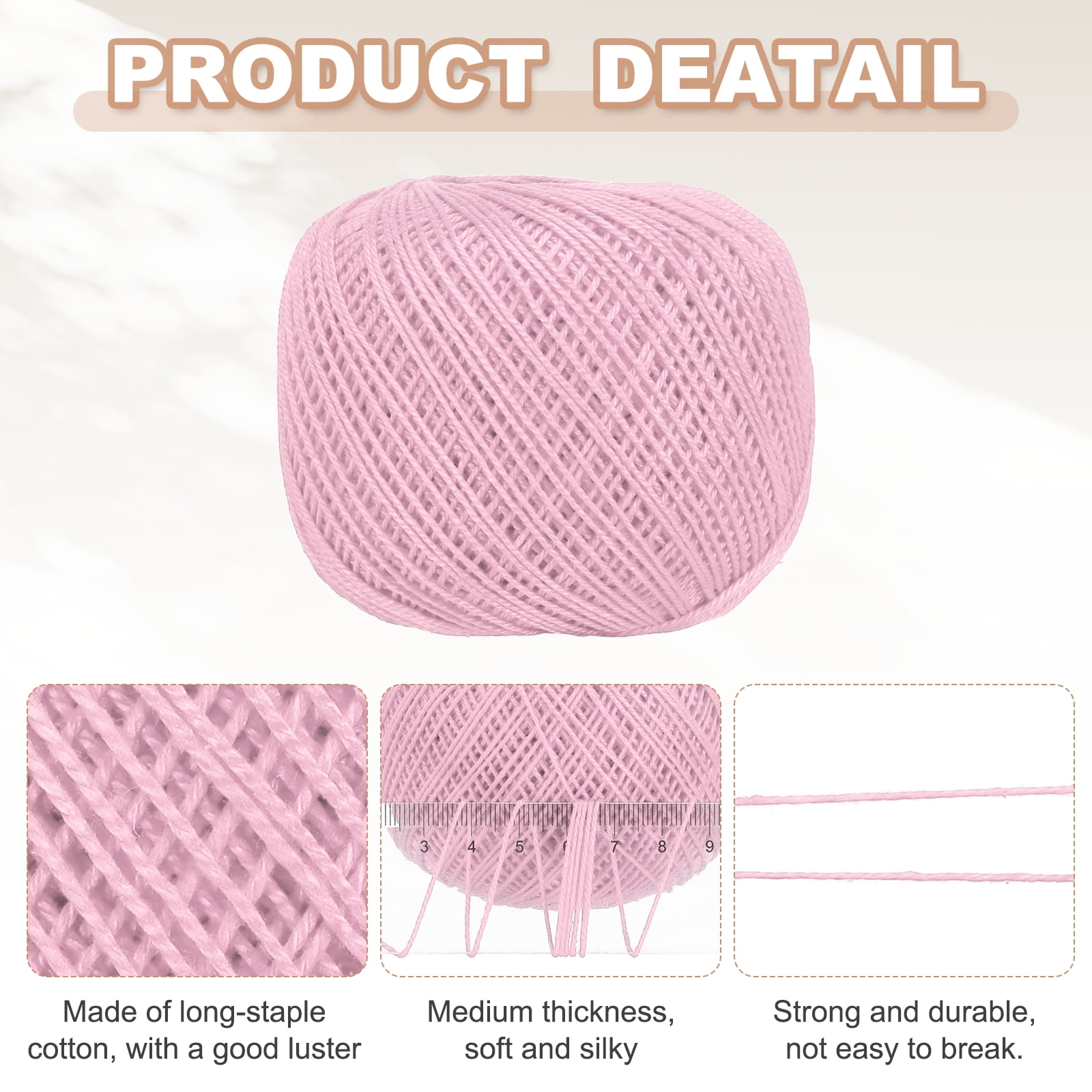 3 Rolls 164 Yards Size 3 Pink Pearl Cotton Crochet Thread Lace Weight Yarn Tatting Thread for Crocheting Knitting Embroidery Sewing
