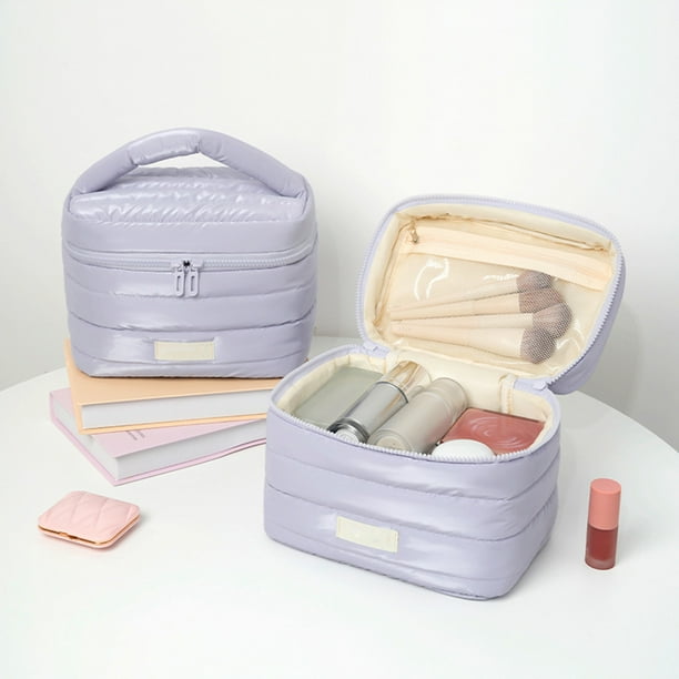 Bolsa de cosméticos de gran capacidad - Organizador de maquillaje de viaje - Material de tela suave - 23x16,5x15,5cm - Negro, Rosa, Plata