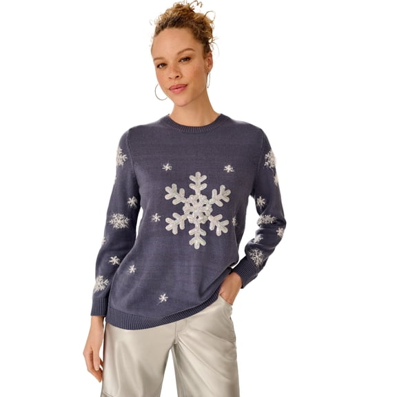 ellos Plus Size Embellished Holiday Pullover Sweater